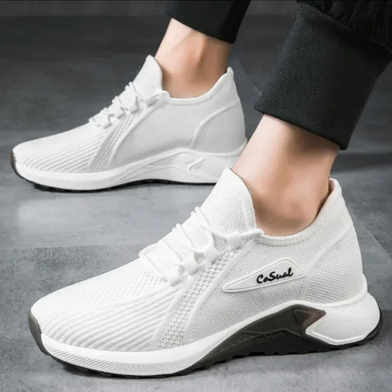 Men’s Casual Shoes Breathable Mesh Lace-Up Height Increasing Hidden Wedge PU Insole Rubber Outsole Spring Autumn Casual Footwear