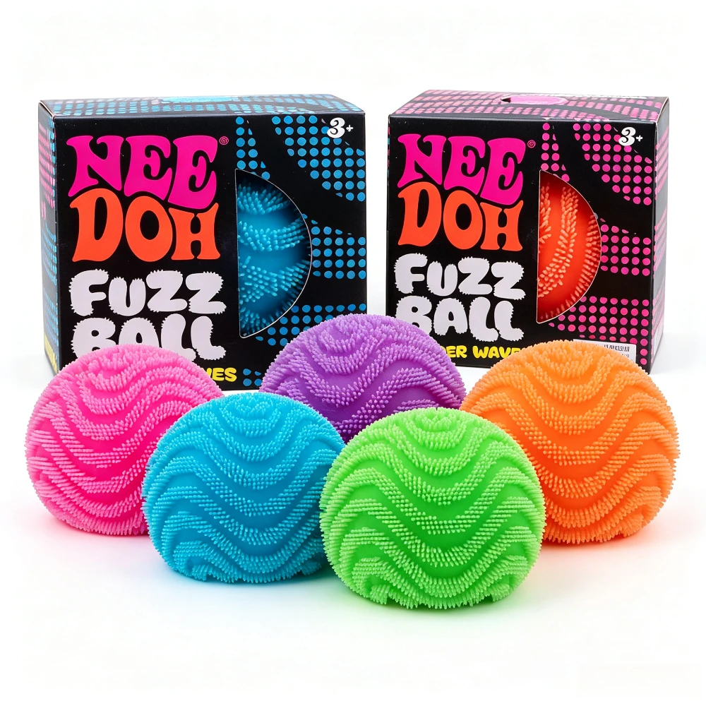 NeeDoh Fuzz Ball Wonder Waves Textured Sensory Fidget Toy, Squeeze Stress Relief Ball for Adults Kids Anti-Anxiety Toy