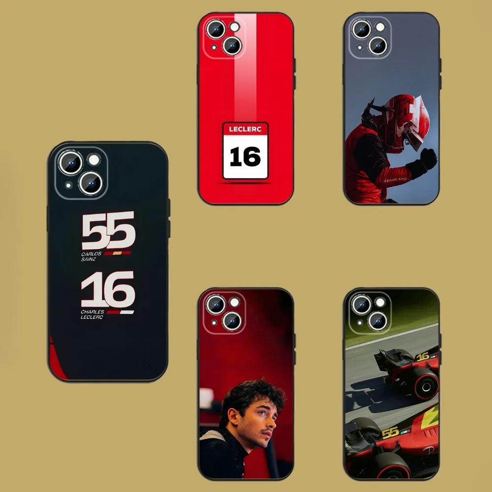 

C-Charles L-Leclerc 16 F1 Phone Case For iPhone 15,14,13,12,11,Plus,Pro Max,XS,X,XR,SE,Mini,8,7 Soft Silicone Black Cover