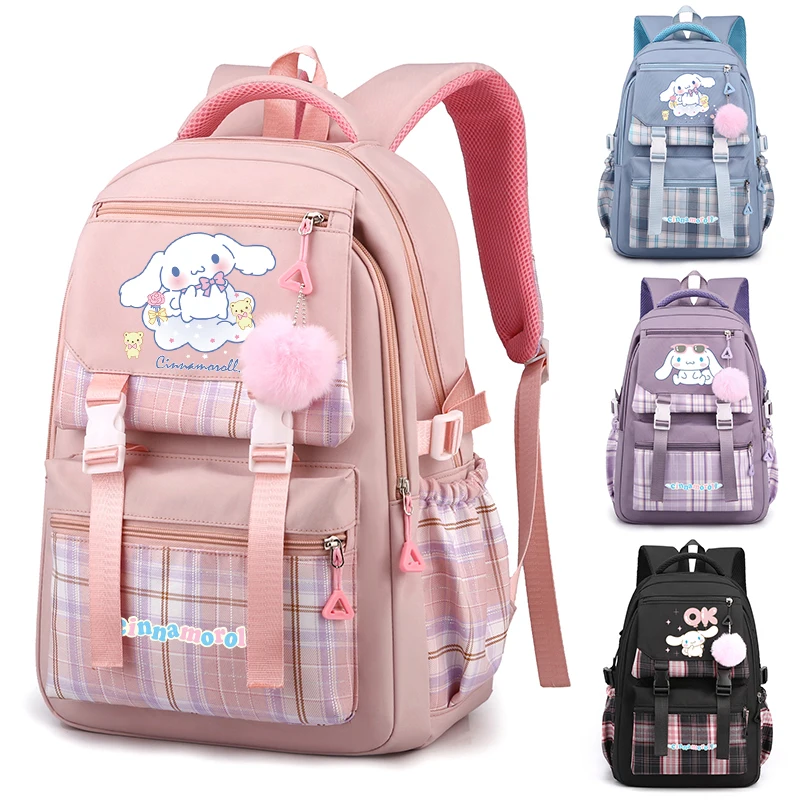 Anime Sanrio Cinnamoroll Mochila para Crianças, Preto e Azul Schoolbag, Kawaii Student School Bag, Laptop Travel Bag, Presente do brinquedo para