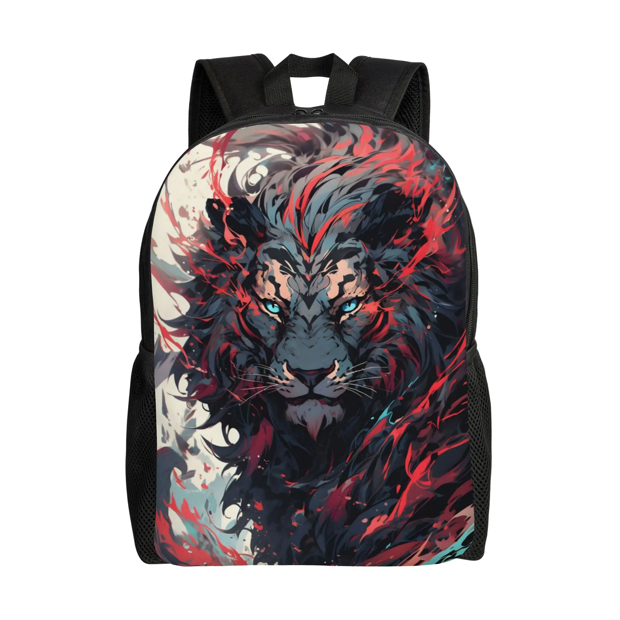 Back to school season Red Black Lion Artistic Portrait Print Knapsack  Teenager Vintage Backpack