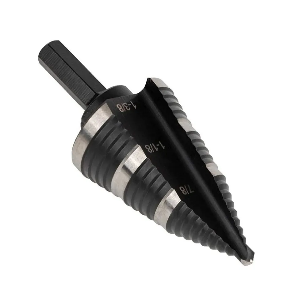 

Step Drill Bit Nitrided Straight Groove Milling 7/8'' to 1-3/8 Metal Core Hole Cutter Hex Handle Woodworking Hole Opener Tool