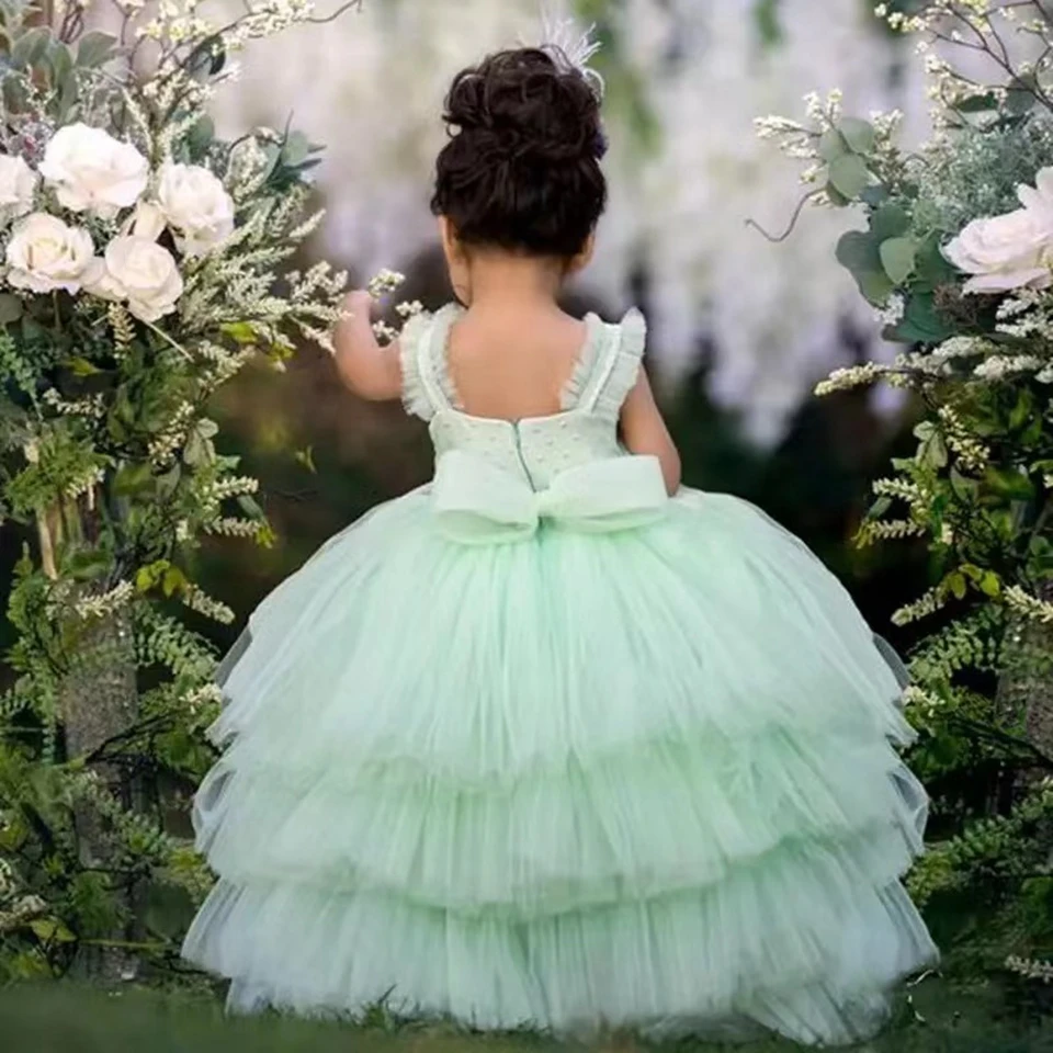 Customized High-Low Ruffles Tiered Flower Girl Dresses For Wedding Party 2024 Lovely Princess Baby Birthday First Communion Gown