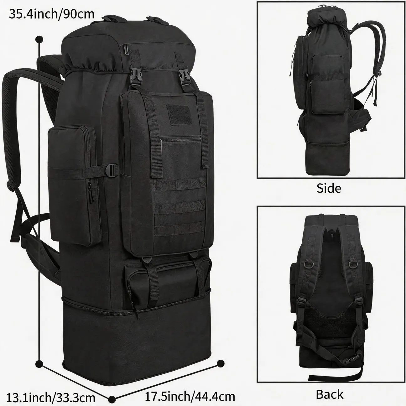 Convertible 70L Backpack with 30L Detachable Bottom, Large Camping Mountaineering Rucksack