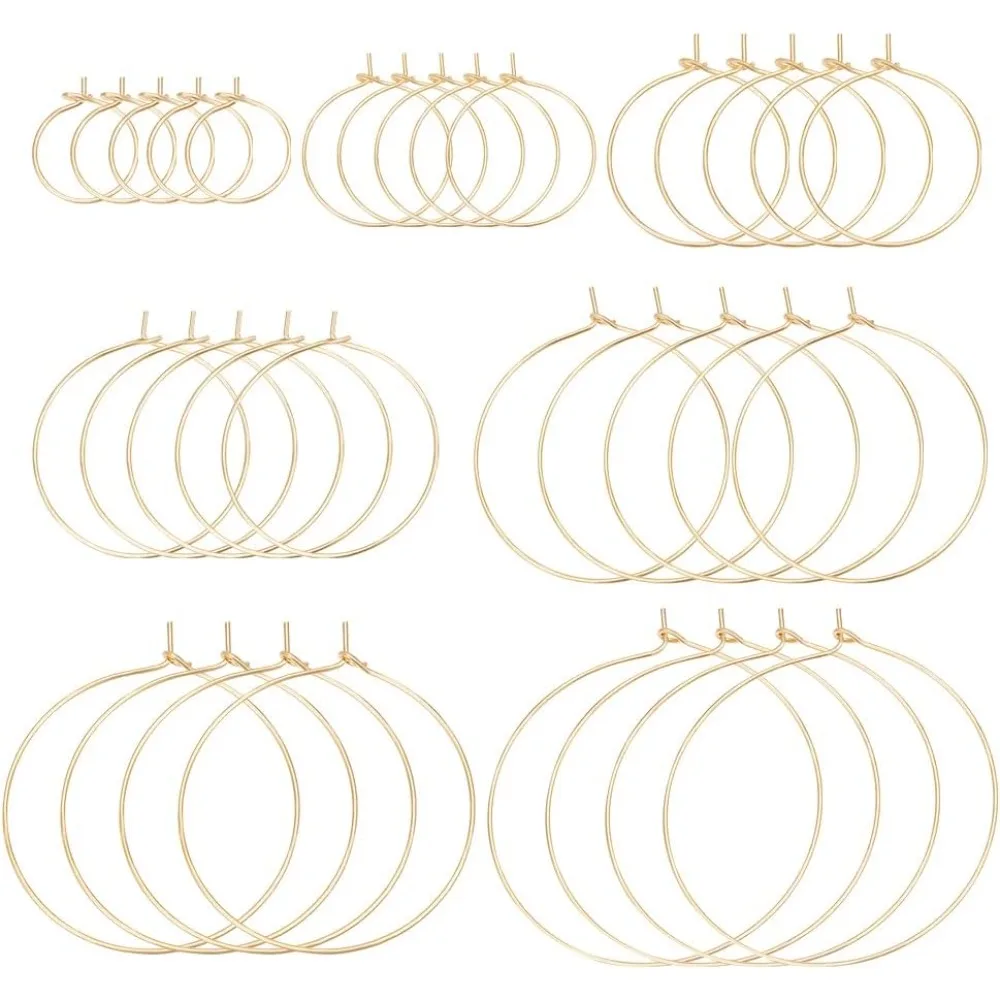 

54Pcs 7 Styles Real Round Beading Hoops Brass French Open Earring Hoop Minimalist Earring Findings for Creation Gifts Earring