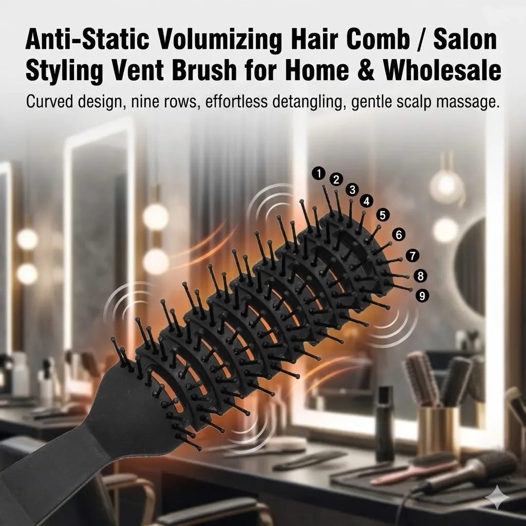 Antistatic Volumizing Hair Comb - Salon-Use Professional Ribbed Styling Comb, Unisex Home Scalp Massage Comb (Wholesale)