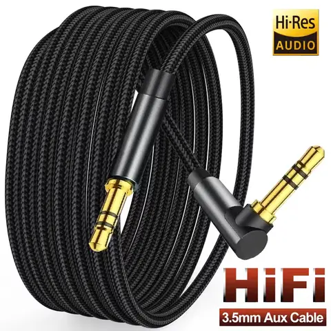 3.5mm Jack Male To Male Audio Cable 90 Degree Right Angle Braided Auxiliary Cord for Samsung Xiaomi Headphones IPod Car Audio