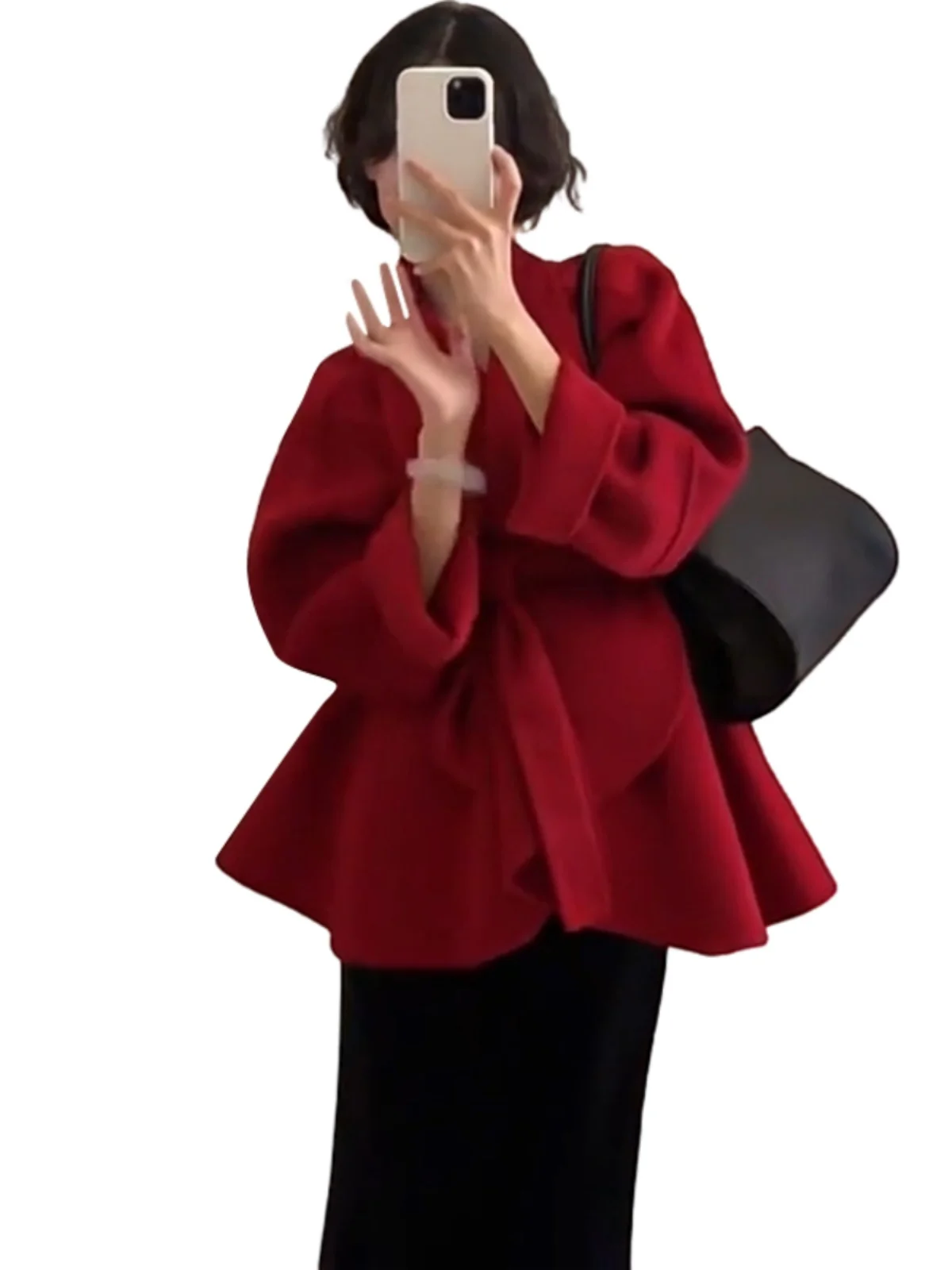 Red Belted Waistcoat Women's Outerwear Autumn Winter New Sle plus Size Slimming Fraance Sle Faionable Commute Wear