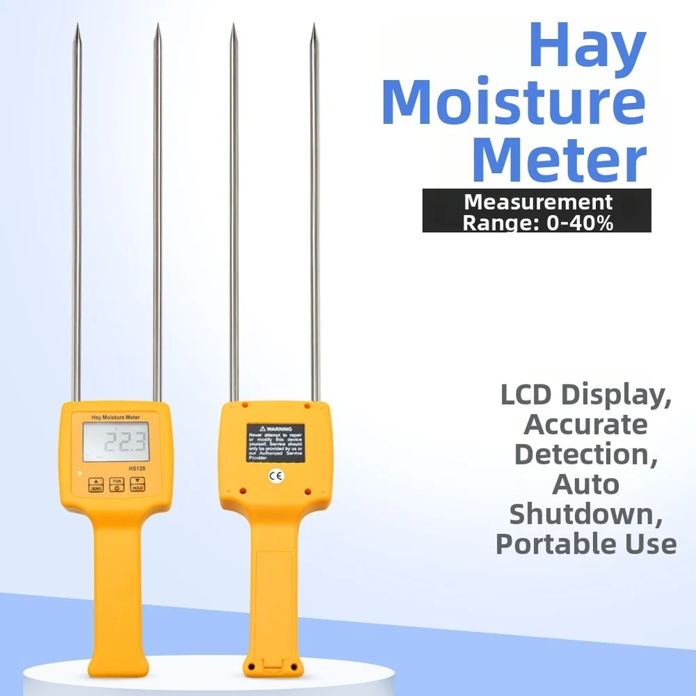 HS128 Handheld Device for Measuring Hay Moisture Content with 0-40% Range LCD Screen and Reliable Metal Probe Sensor