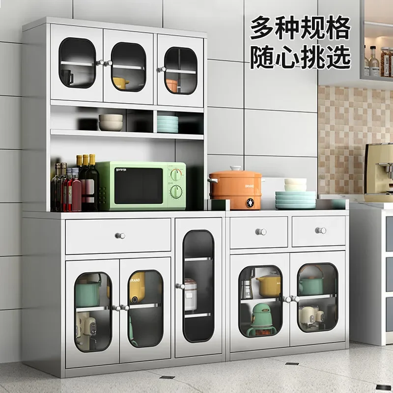 Dining locker, kitchen storage multi-layer cupboard, tempered glass door stainless steel