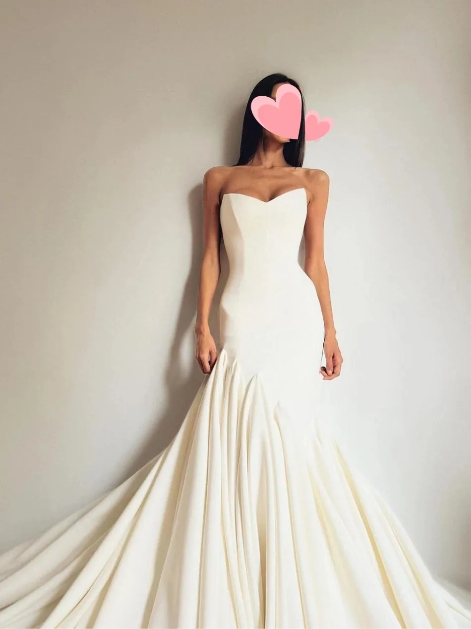 

XIXI CustomDresses Simple Mermaid Ruffle Strapless Wedding Customize Formal Occasion Prom Dress Evening Party Gowns
