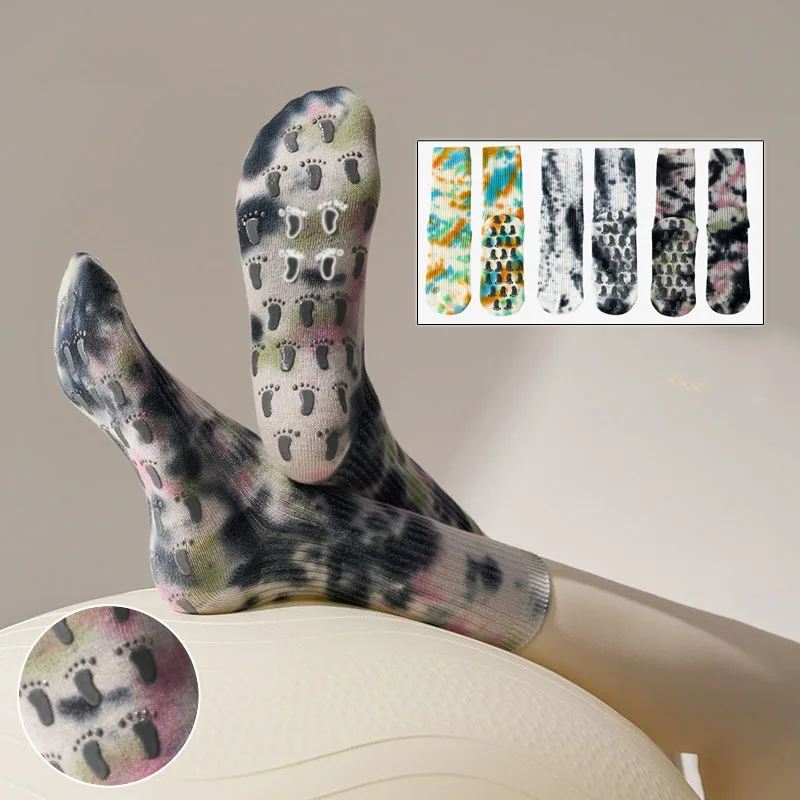 

Yoga Socks Autumn Women Tie-dye Cotton Silicone Non-slip High Quality Pilates Grip Crew Socks