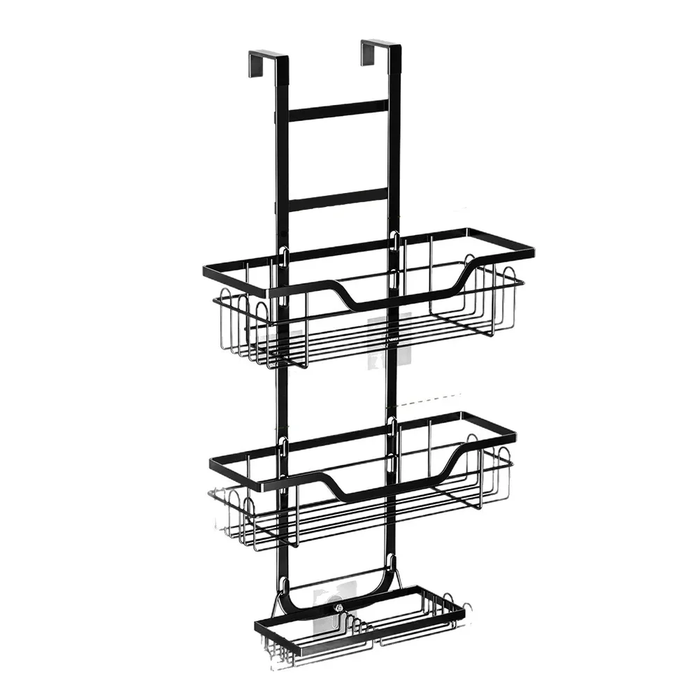 Wall Mounted Hanging Organizer Rack with Hooks No Drilling Adhesives 304 Stainless Steel Shower Storage Shelf with Soap Holder