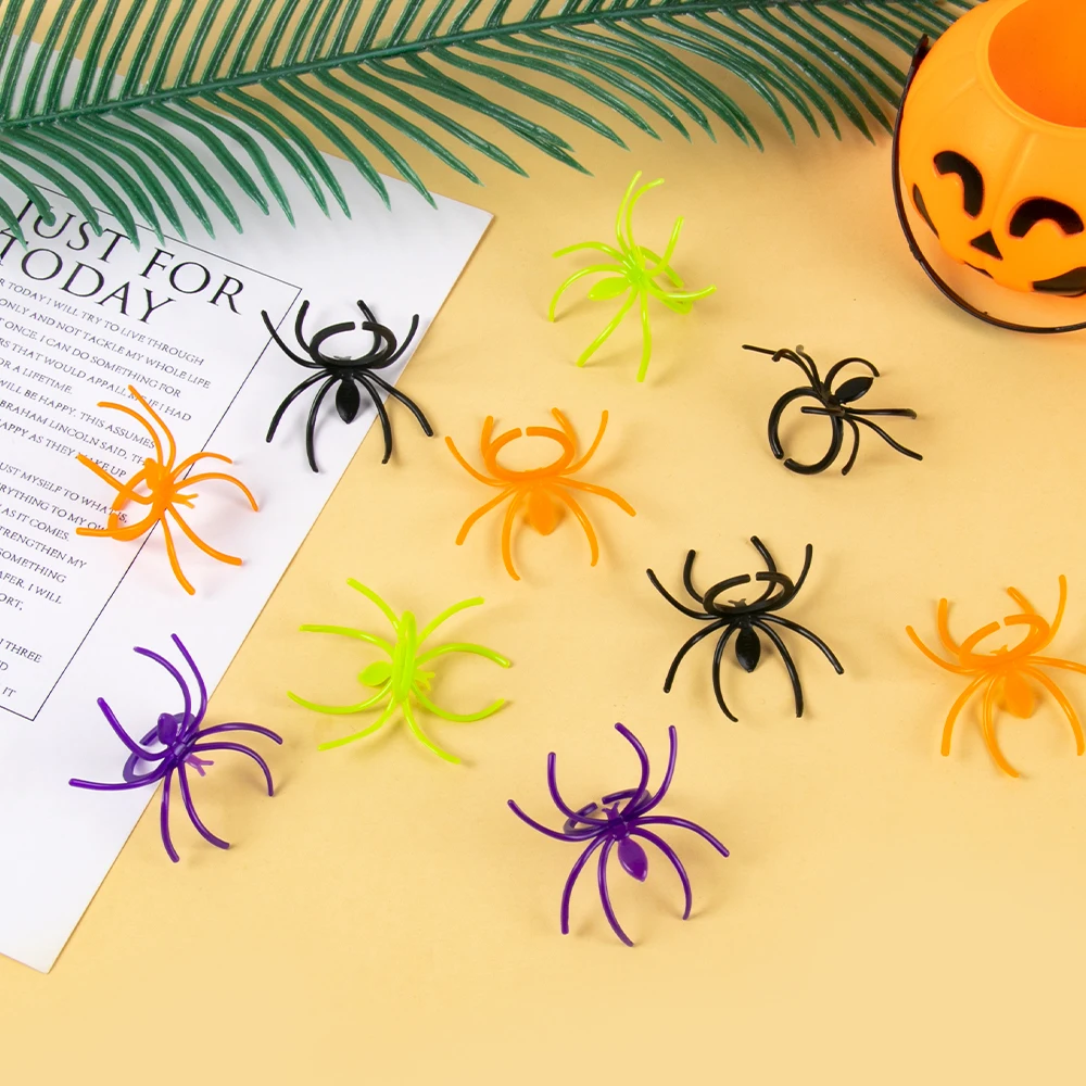 20/40Pcs Halloween Plastic Mini Colorful Spider Rings for Kids Party Halloween Prank Props Decoration Kid Toys Accessories Rings