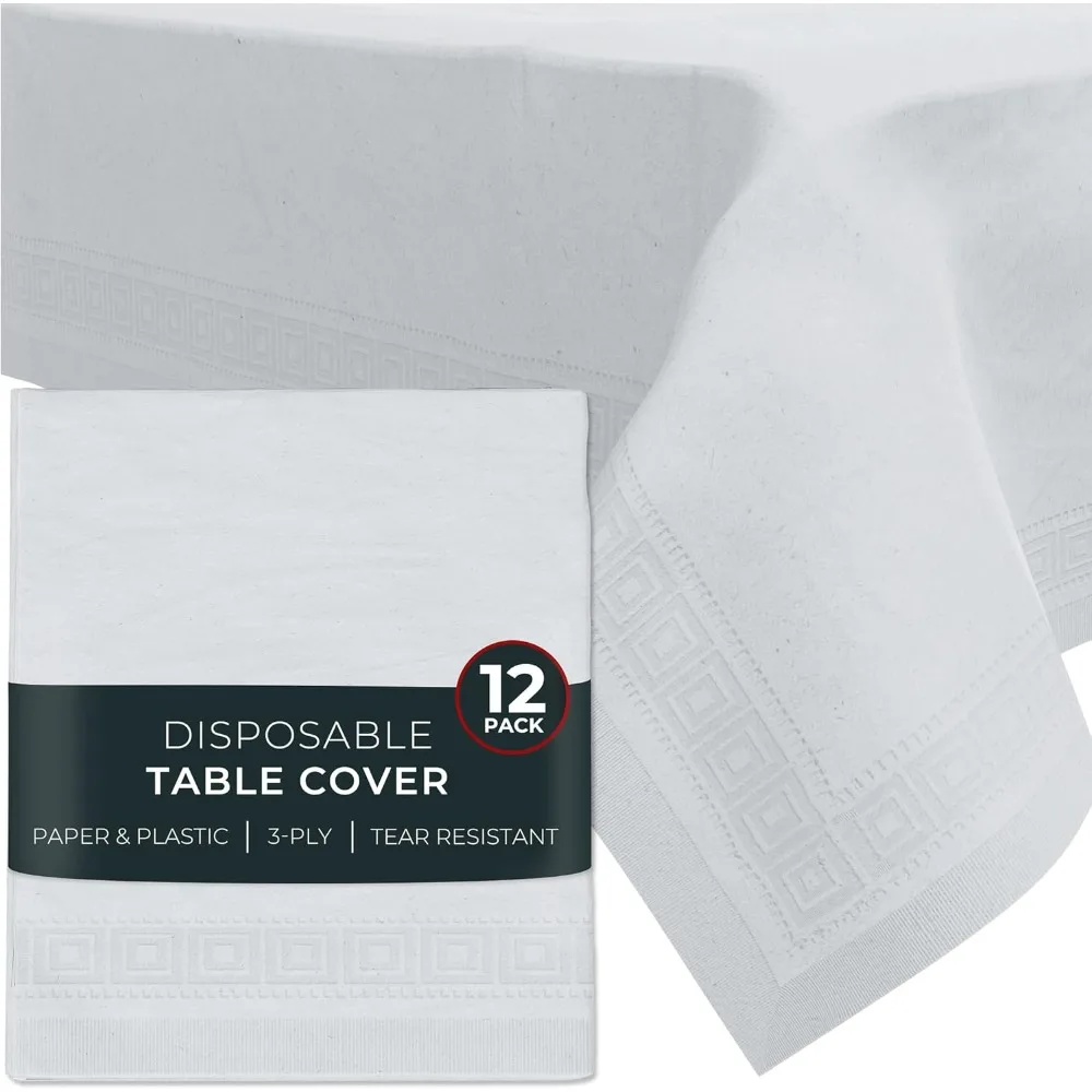 

Rectangular Table Covers, 54 x 108, 12-Count, White Disposable Paper Tablecloths, Triple-Layer Premium Quality