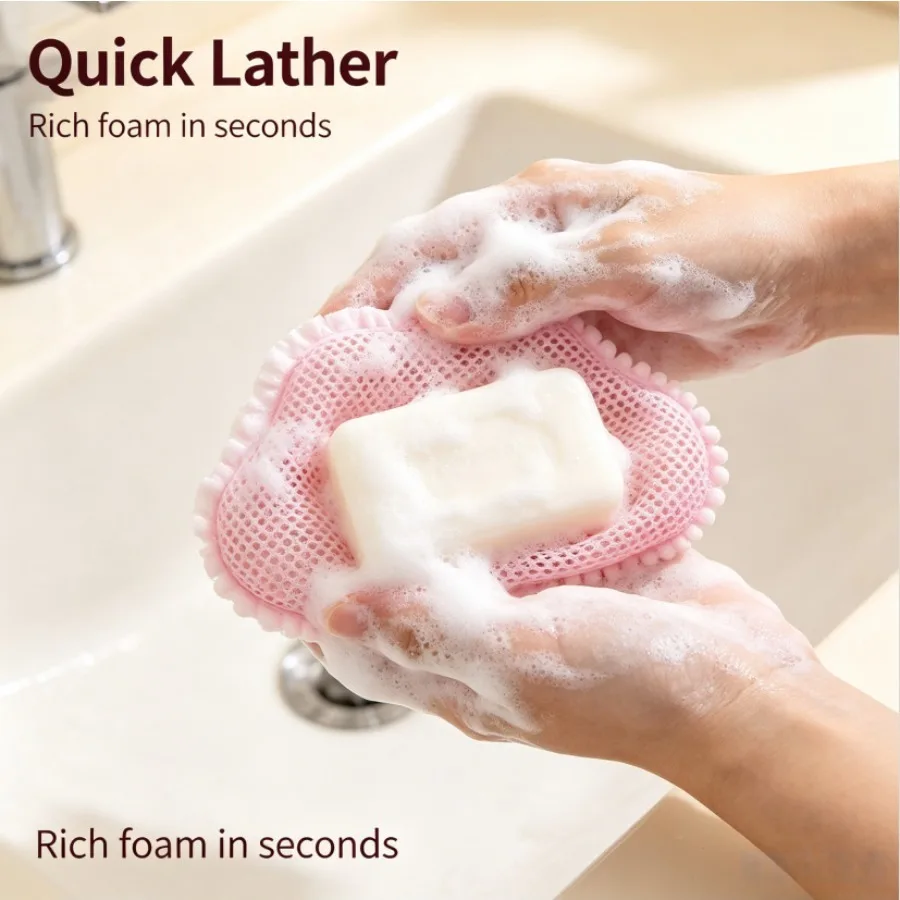 1/2/4 Pcs Cloud/Heart Shape Soap Mesh Pouch Fast Foaming Soap Storage Net Bag with Lanyard Shower Bath Scrub Bathroom Accessory