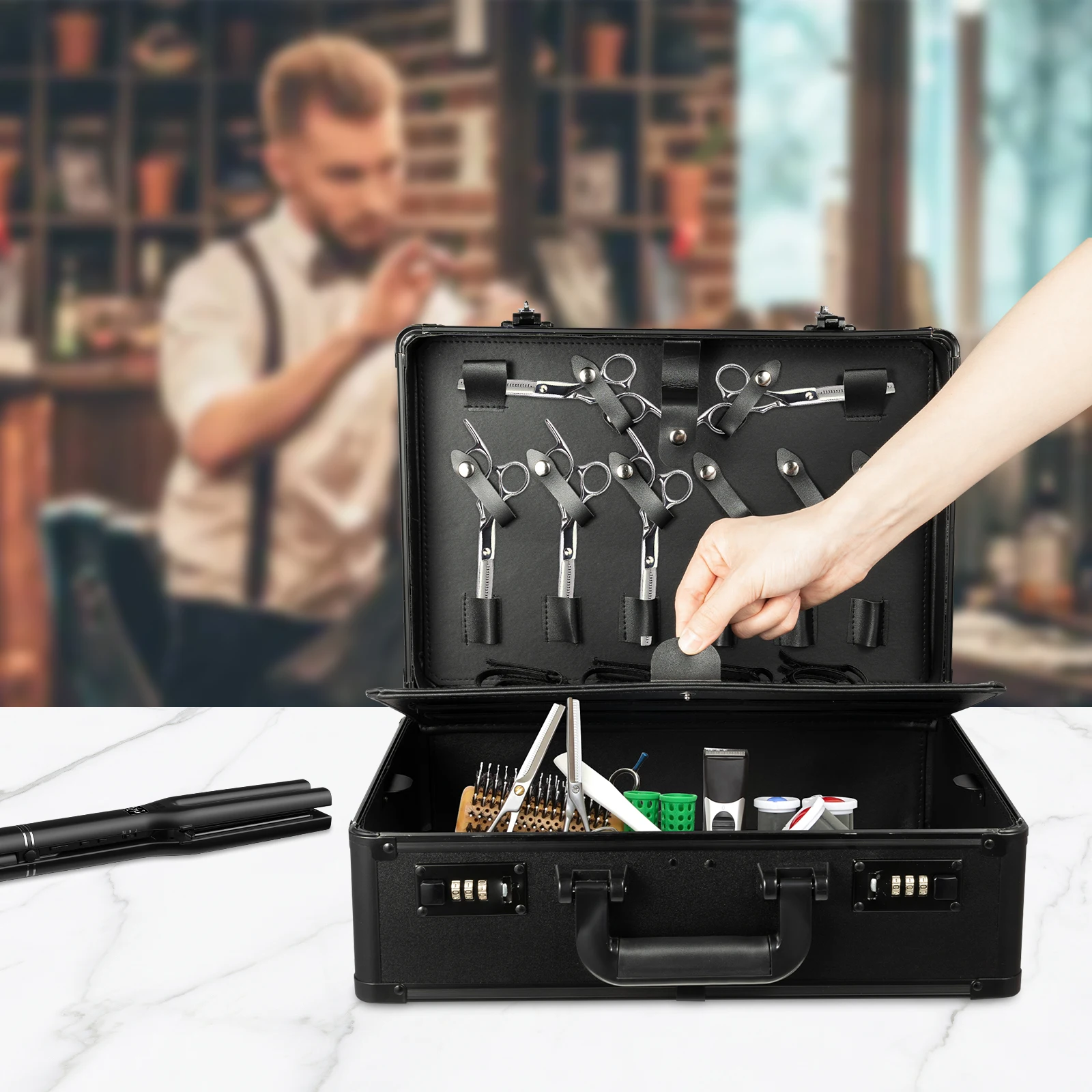 Hairdressing Toolbox with Double Password Buckle Design Large Capacity&soft PU Handle Toolbox for Professional Hairdressers