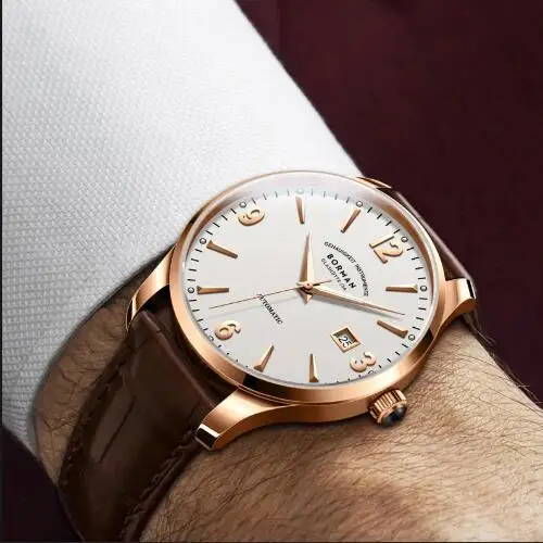 ساعة بورمان أوتوماتيكية للرجال 41 ملم ساعات يد ميكانيكية 50 متر مقاومة للماء على مدار الساعة سويسرا مرآة الياقوت