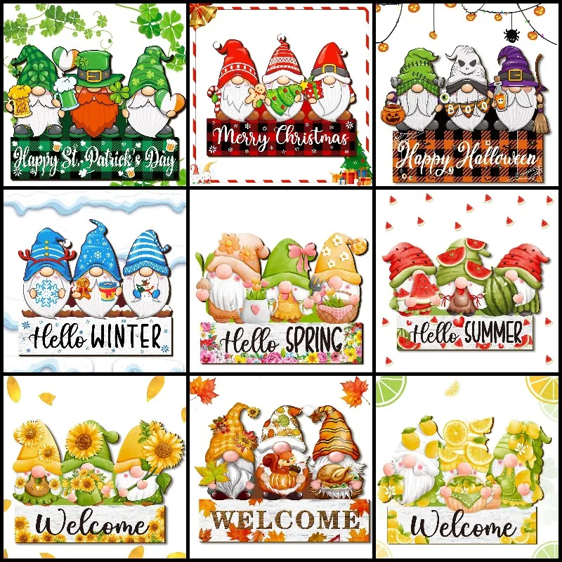 Seasonal Gnomes DIY Diamond Art Kits for Adults, Halloween Thanksgiving Christmas Decor,Diamond Paintings for Parents Children