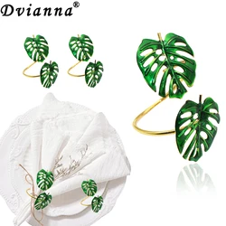 12Pcs Palm Leaf Napkin Rings Green Leaves Napkin Holder Rings for Thanksgiving Wedding Christmas Dinning Table Decor HWL55
