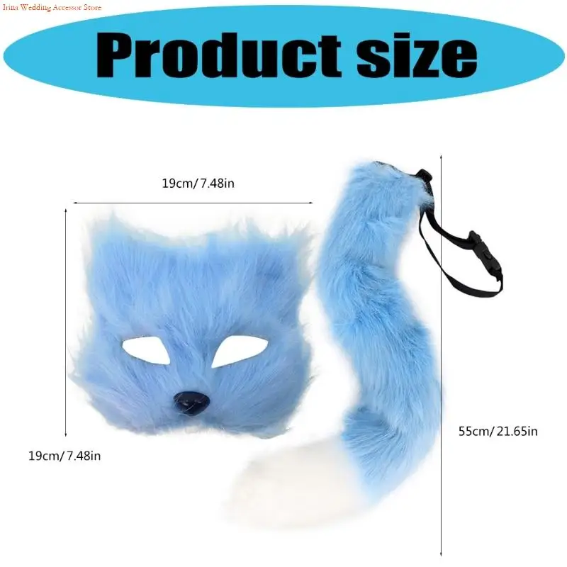 G92D Animal Costume Foxes Mask Cats Half Face Mask Foxes Tail Set Foxes Costumes Accessories for Cosplay Halloween Party
