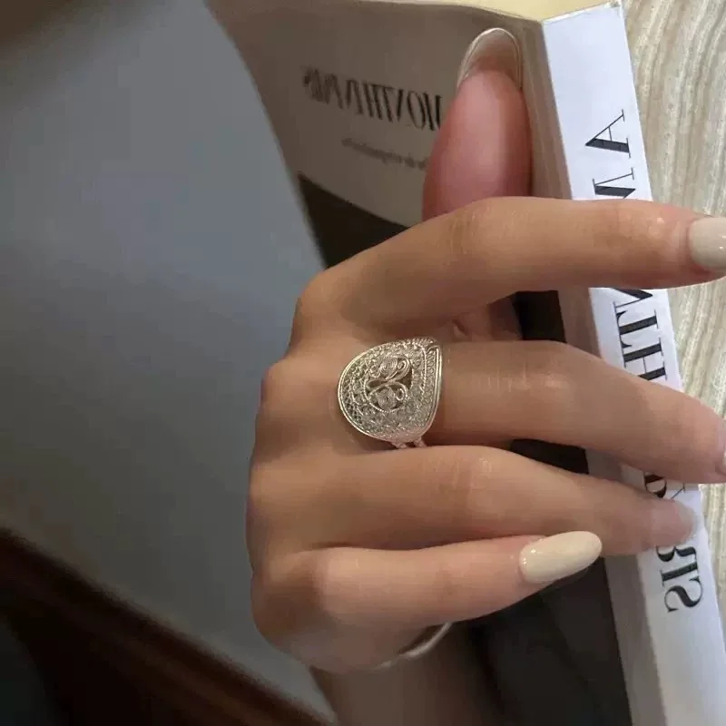 Women's Vintage Handmade Adjustable 925 Sterling Silver Flower Ring