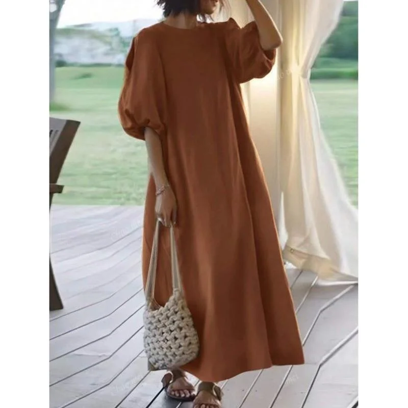 

New K 94906 Women's Pure Color Lantern Sve Long Dr Casual Vaion Wear Seven Sve Length Autumn Season Faion