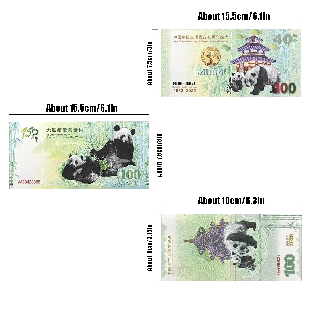 6pcs China's National Treasure Giant Panda Banknotes Set with Fluorescent Effect and UV Anti-counterfeiting Collect Gift