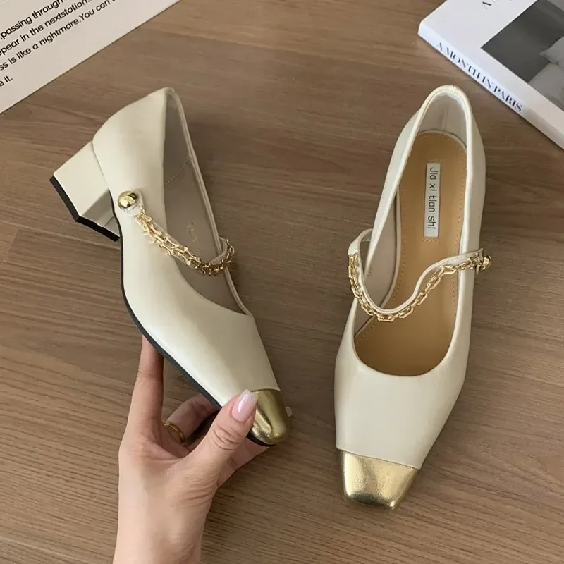 

Women Square Toe Shoes Spring and Fall New Mid Heels Shoes Designer Brand Dress Elegant Shoes Chunky Pumps Fashion English Style