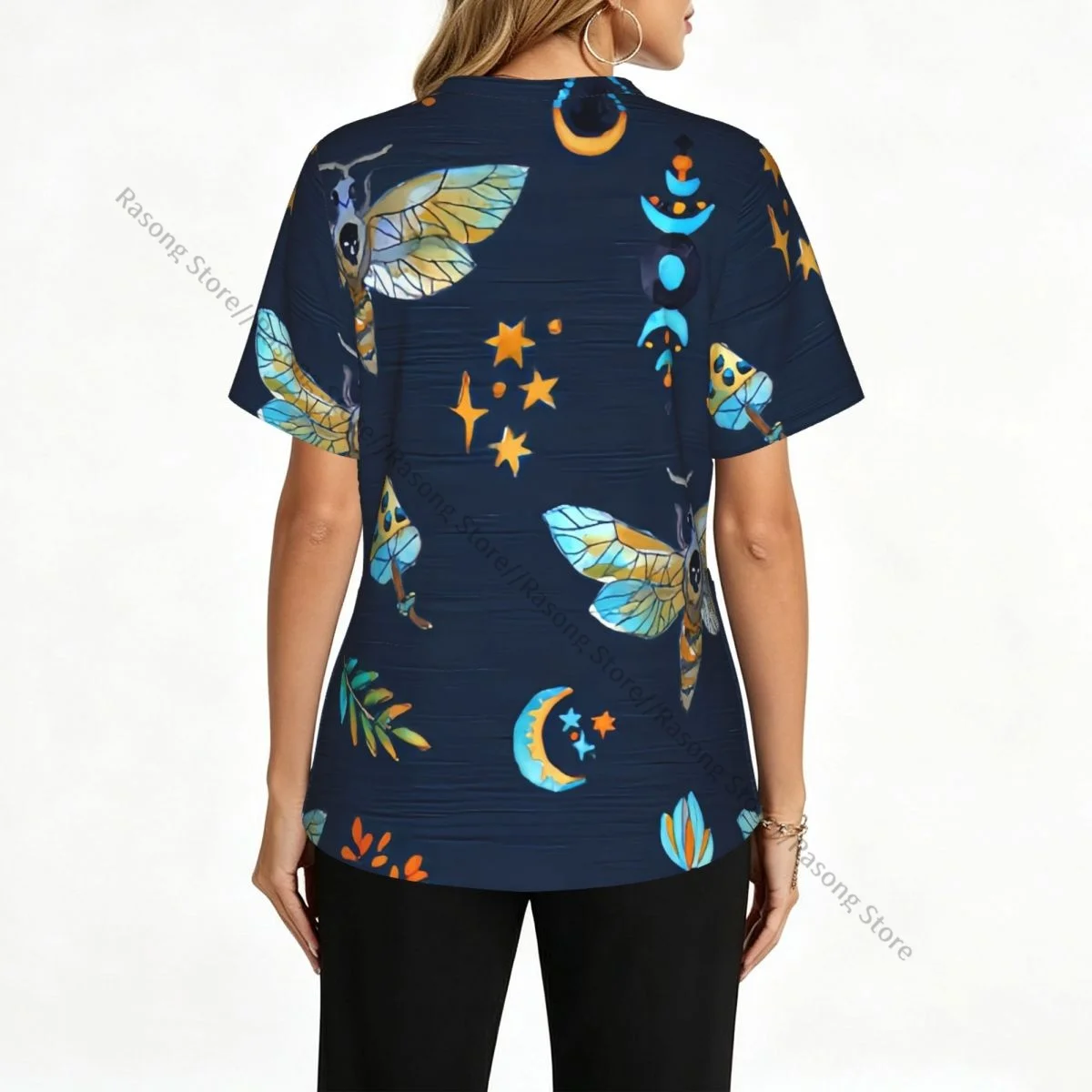 Women Scrubs Blouse Medical Nurse V-neck Clinical Scrubs Top Moth Butterfly And Magic Mystic Operating Room Work T-shirt