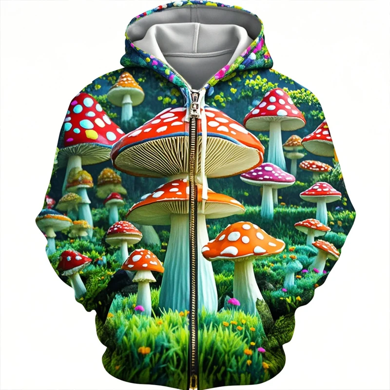 الملونة ماجيك الفطر ثلاثية الأبعاد طباعة قلنسوة بسحاب الرجال النساء قمصان سويت شيرت بقلنسوة المتضخم رياضية البلوز رجل معطف الملابس