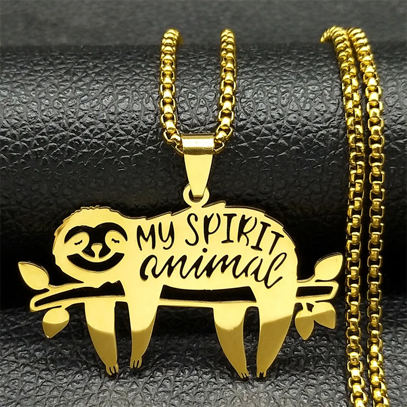 Cute Sleep Sloth Necklace For Women Men Stainless Steel Gold Silver Color My Spirit Animal Branch Chain Jewelry Gifts Collar