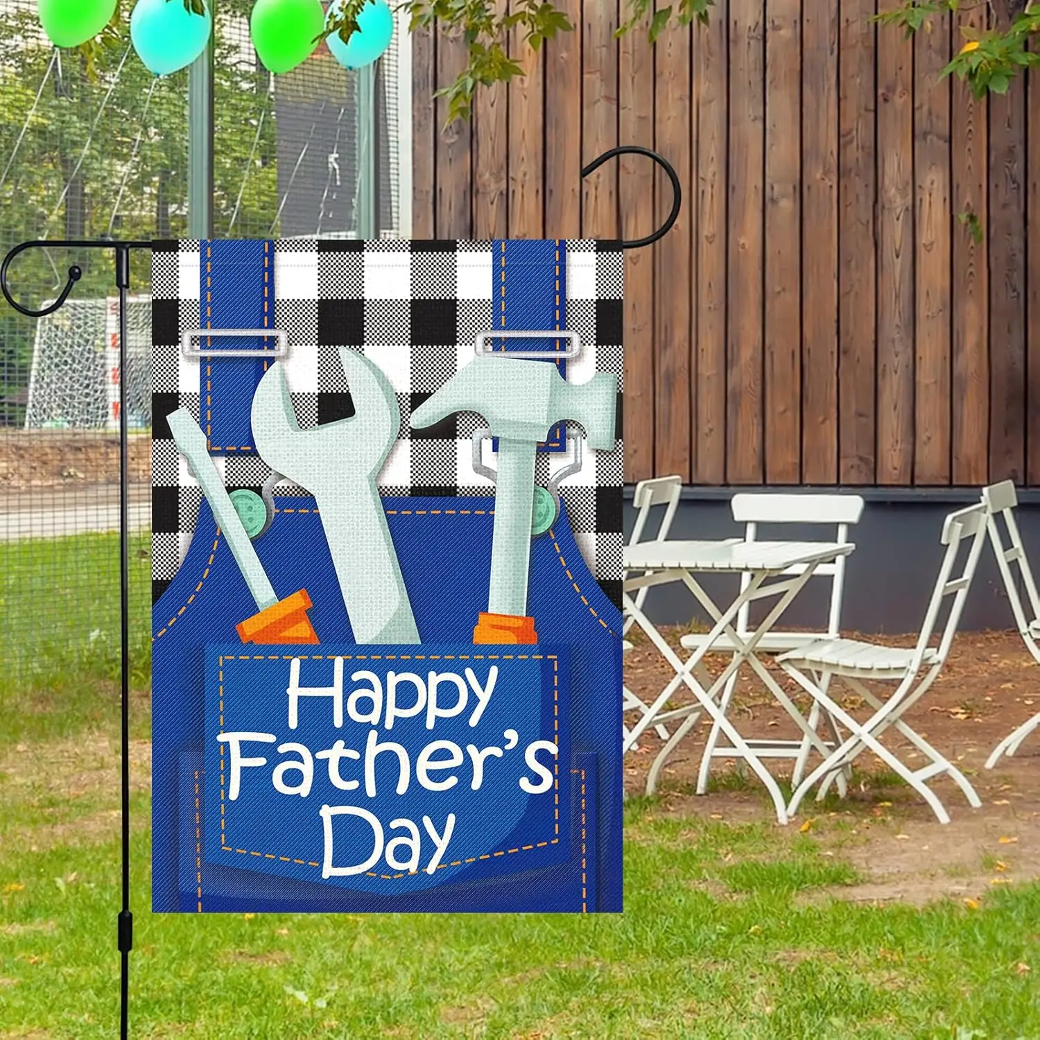 Louise Maelys Happy Father's Day Garden Flag 12x18 Double Sided, Burlap Buffalo Check Plaid Garden Banners Vertical for  xxl