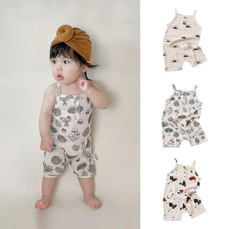 

Suspender Summer Style Sleeveless Printed Jumpsuit Both Boy Romper Crawling Suit Baby Girl Costume Outfit Kids Clothes Newborn