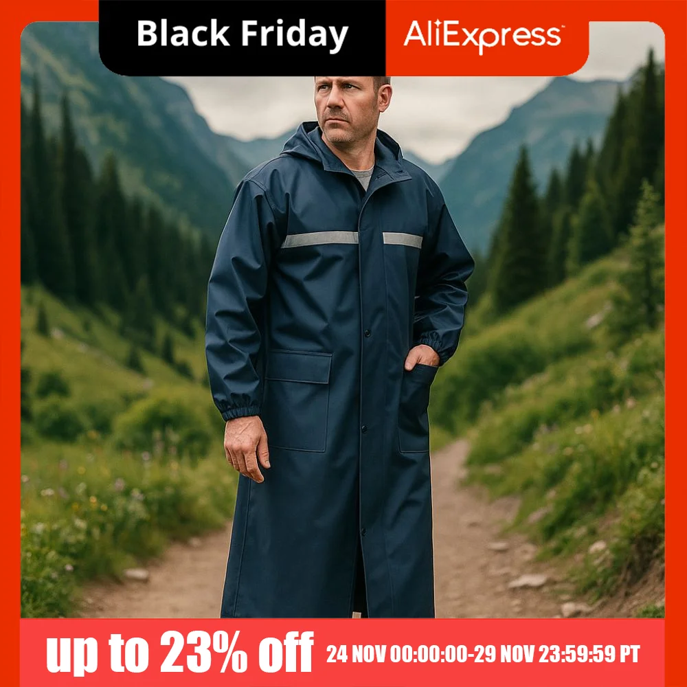 

Ветрозащитный плащ для мотоциклиста, износостойкие светоотражающие полосы, длинный плащ с капюшоном, водонепроницаемый дождевик со съемными полями