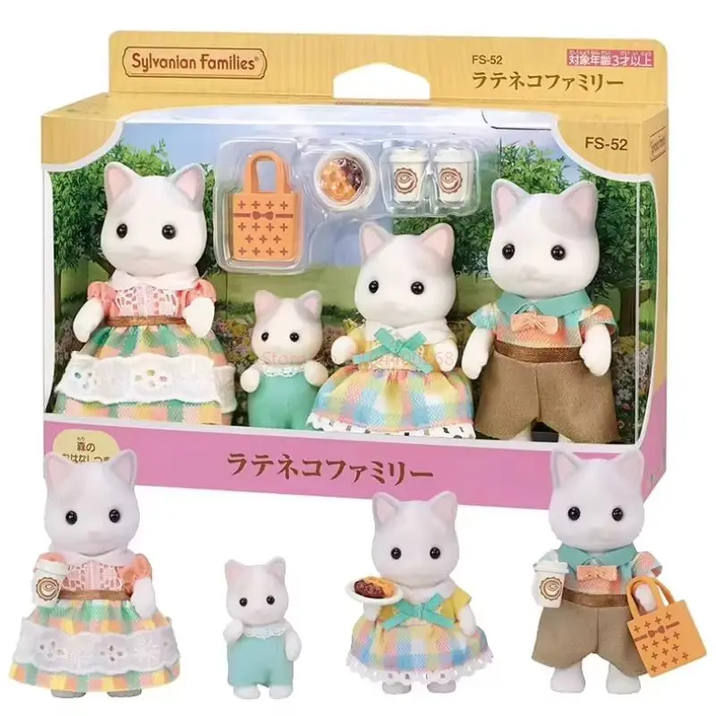Nieuwe Collectie Sylvanian Families Latte Kat Familie Set Scenario Pop Anime Meisje Speelhuis Speelgoed Kamer Decoratie Kid Verjaardagscadeau