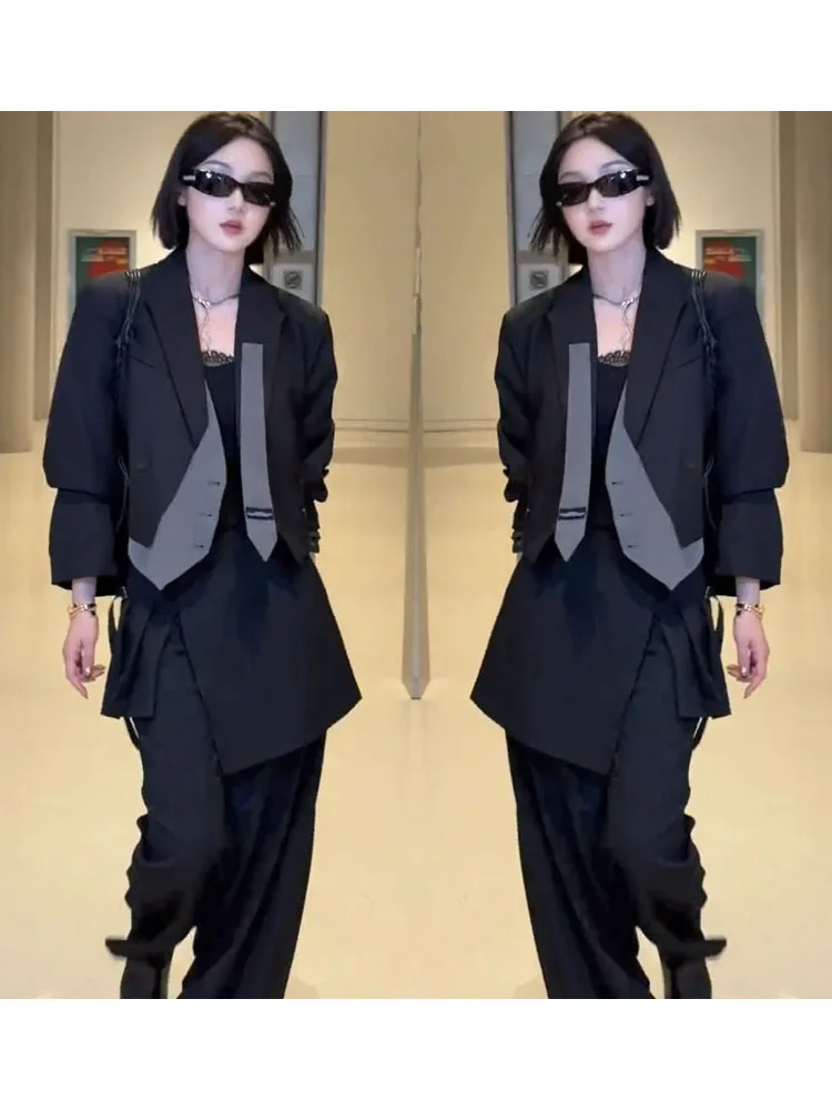 plus Size Women's Suit Jacket Autumn New Loose Outerwear Trendy Irregular Collar Design French Style Long Sleeve Double Button