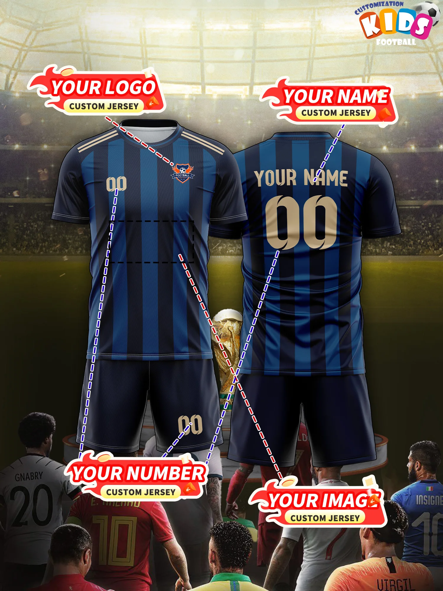 2026 Children's Custom Name and Number Sports V-Neck Jersey, Quick-Drying, Stylish, Heat-Sublimation Technology, Casual Wear