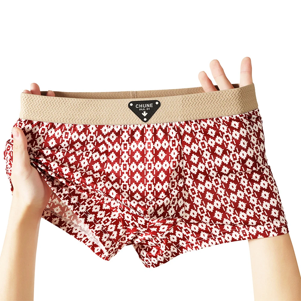 

Mens Print Boxer Briefs Midrise Underwear Trunks Breathable Homewear Pouch Underpants Red Black Yellow Blue Green