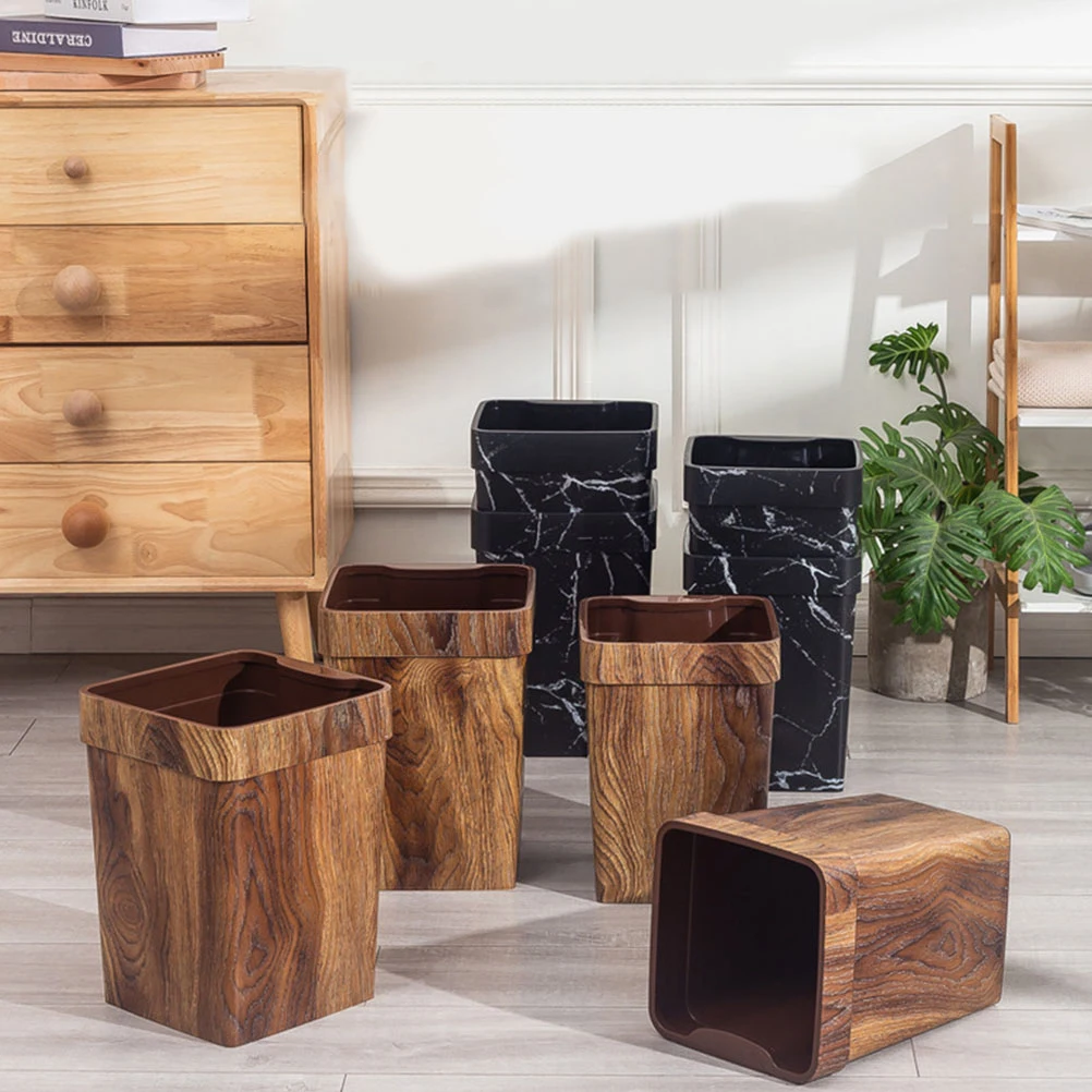 

Stylish Large Capacity Imitated Wood Grain Plastic Waste Bin Household Decorative Trash Container For Home Office Bathroom