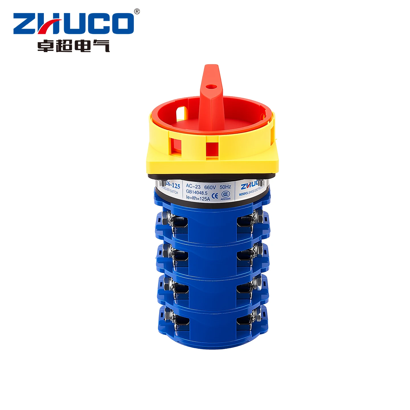Zhuco 2-Position Selector Switch 125A 690V, 16-Terminal Universal Rotary Cam Selector with Locking Switch, Suitable for Distribution Cabinets, Machine Tools, Industrial Panels (Szw26-125/4Gs, on Off, Off on)