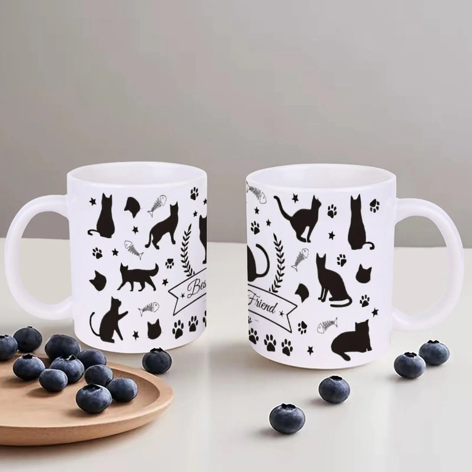 

Image Of Cats And Paw Prints Coffee Mug, 330ml Teacup for Everyday Wear