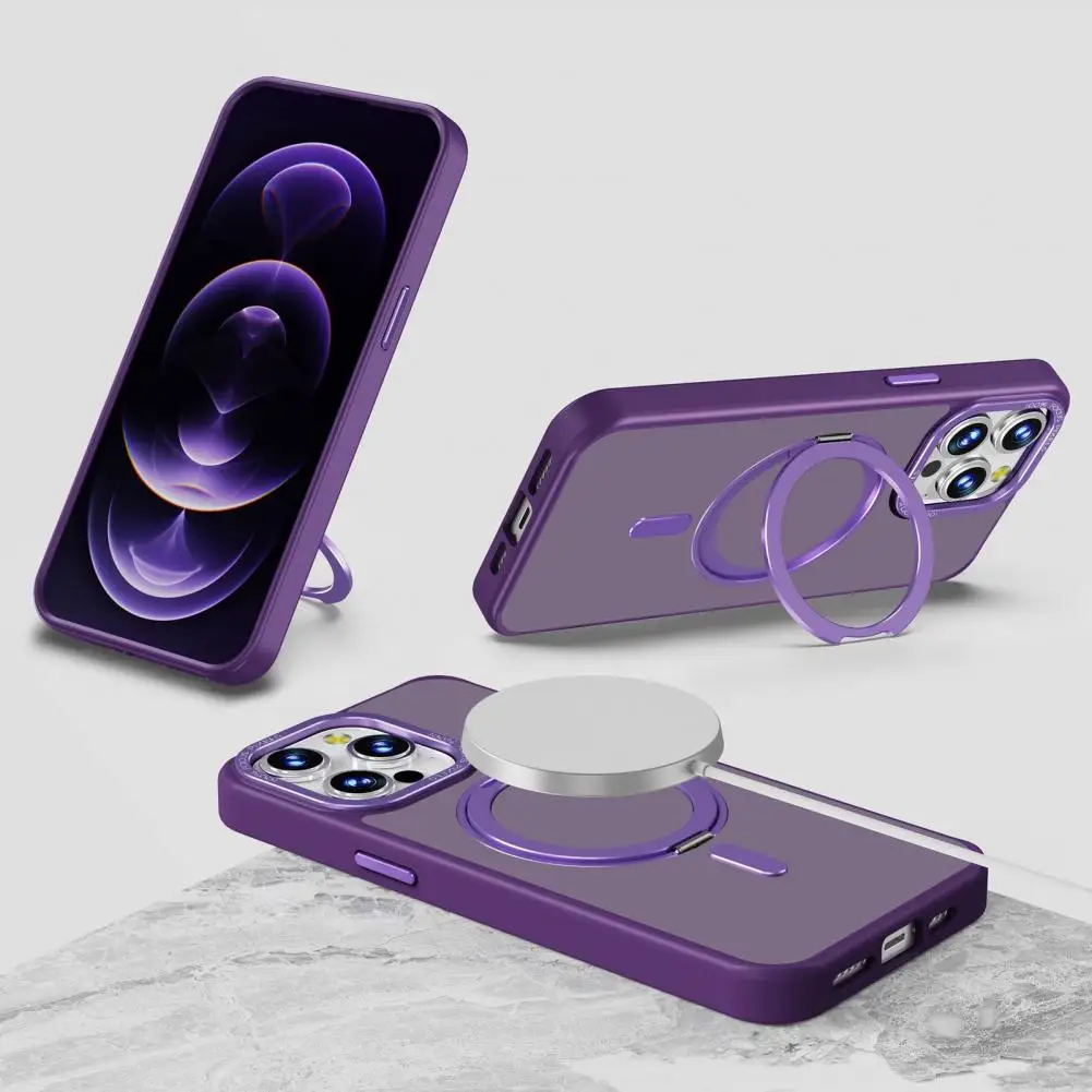 Integrated Magnetic Case with Ring Stand Phone Case Camera Protection Phone Protector for iPhone 15/15 Pro/15 Plus/15 Pro Max