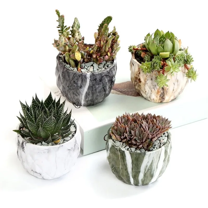 Modern Style Marbling Ceramic Flower Pot Succulent Cactus Planter Pots Container Bonsai Planters with Hole 3.35 Inch Gift Idea
