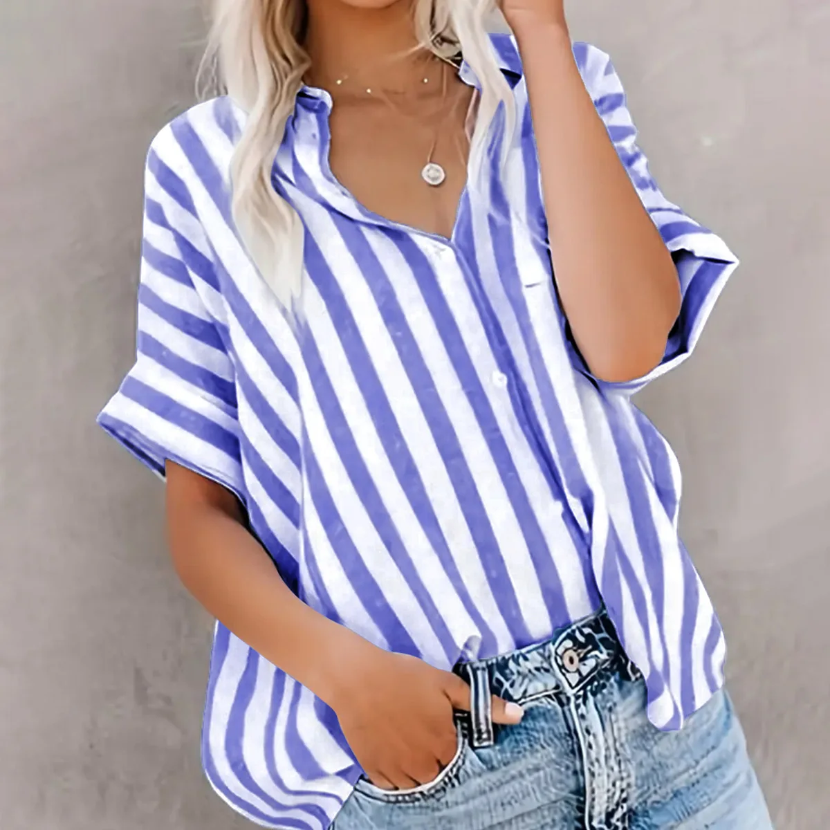 2025 New Summer Women's Striped Shirt Loose Short-sleeved Button Cardigan Fashion Street Versatile Casual Thin Blouses