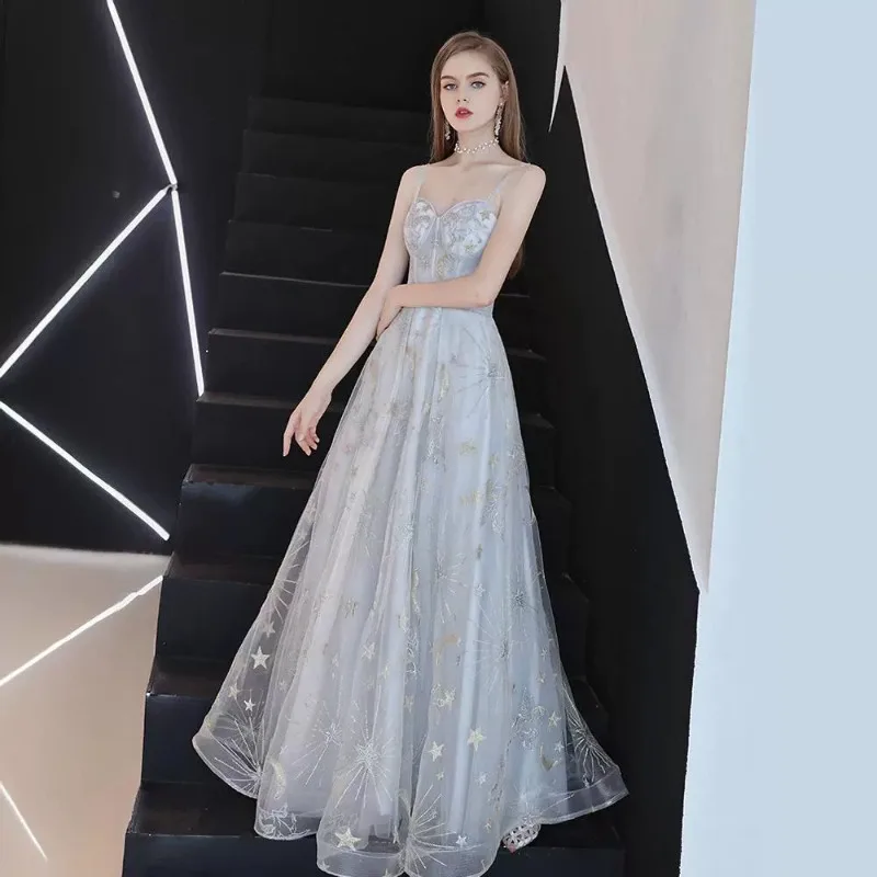 2025 New Banquet Style Strap Embroidered Dress Fashionable Slimming Celebrity Bridesmaid Dress Long Slimming One Shoulder Dress