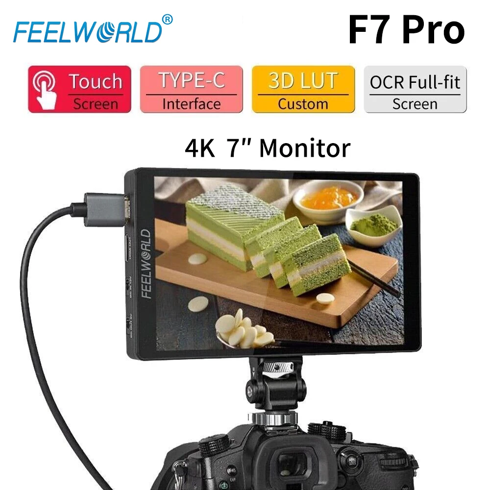 FEELWORLD F7 PRO 7-inch Camera On-site Monitor 4K HDMI 3D LUT LCD IPS Touch Screen 1920x1200 IPS F970 External Power Kit