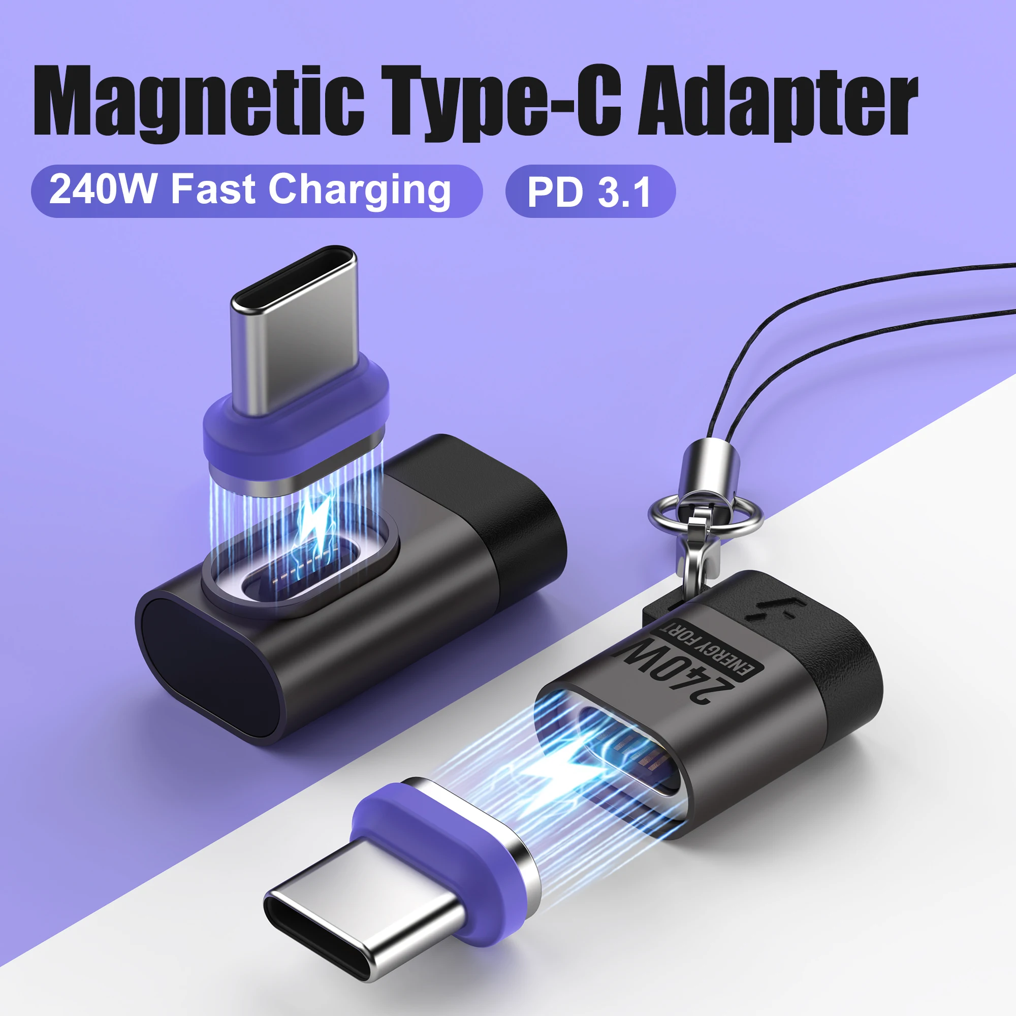 240W Magnetic Right Angle USB C Male to USB C Female Adapter 90 Degree PD3.0 Fast Charging Type C Adapter Extender for Iphone