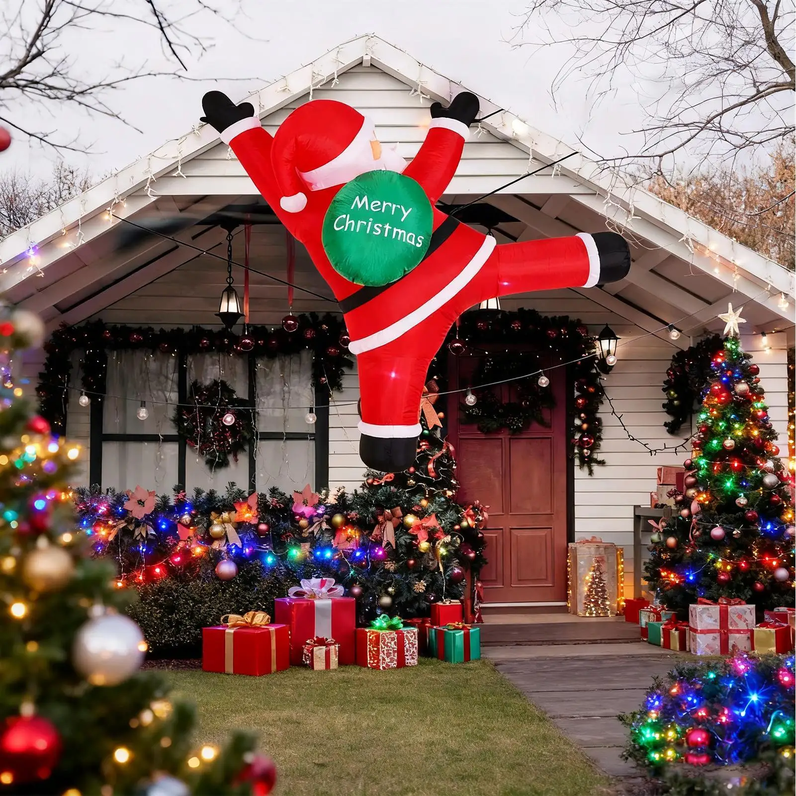 

Christmas Inflatables Santa 6ft Climbing Santa Claus with Built-in LED Christmas Blow Up Holiday Decoration for Porch House