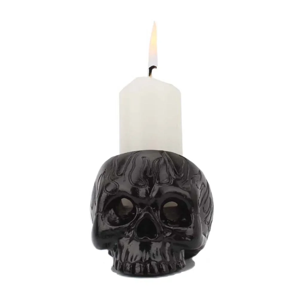 1pc Skull Candle Holder Skeleton Candlestick Holder Resin Candlestick Crafts for Party Halloween Christmas Home Decor